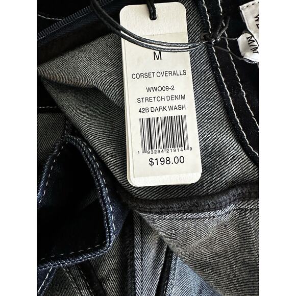 New WeWoreWhat Revolve Corset Overalls Stretch Denim Dark Wash Medium MSRP $198 - Picture 9 of 12